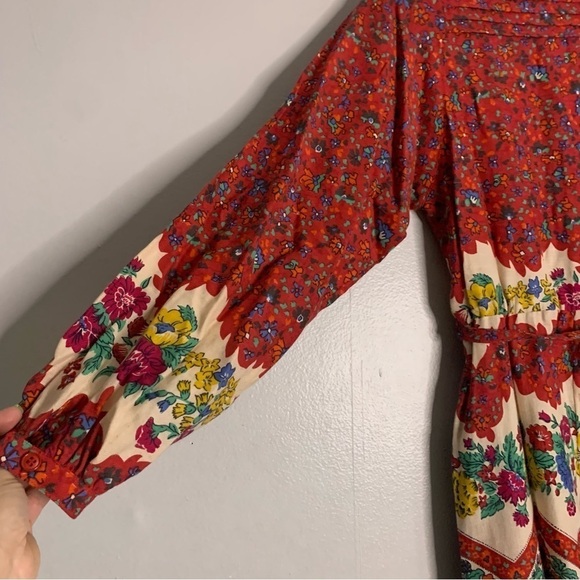 Albert Nipon Long Sleeve red floral button front a line dress small Vintage - Picture 8 of 15